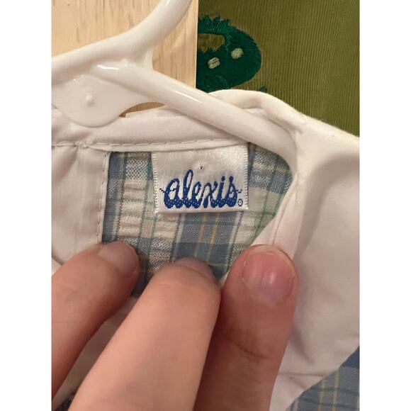 Baby Boy Plaid Shortall Romper | Alexis | Blue White Check | 0-6M - Picture 3 of 3